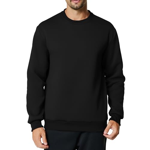 Mens Crewneck Sweatshirt Casual Long Sleeve Sweat Shirts Athletic Fleece Basic Pullover Shirts(M Black)
