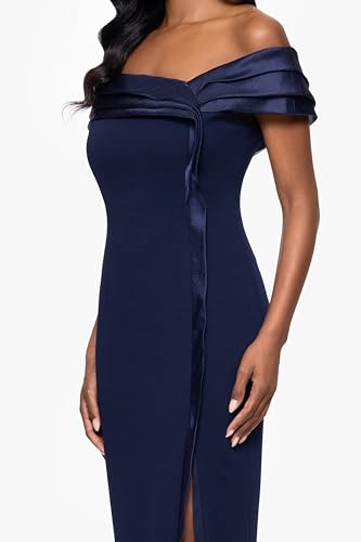 Image of Betsy & Adam Womens Floor-Length, Sleeveless, Sheer Hem, with Fitted Silhouette and Notched Lapel Neckline
