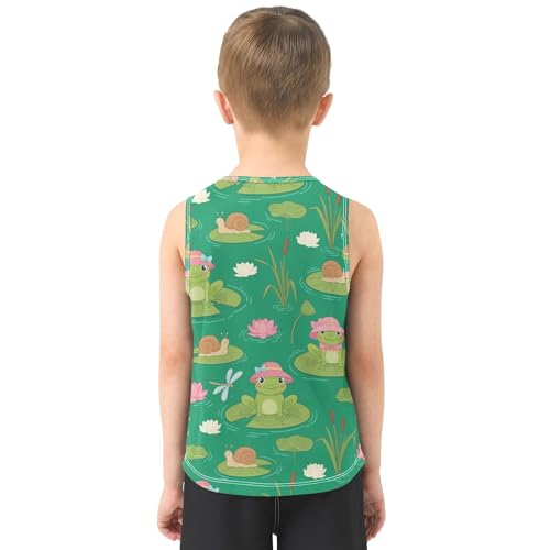 J JOYSAY Spring Frog Flower Green Boys Tank Top Sleeveless Muscle Shirts Quick Dry Sport Workout Active Kids T-Shirts 3-15T3