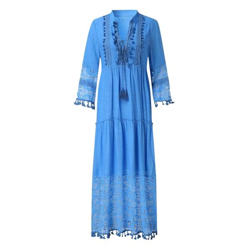 Robe dentelle manches longues chic en patchwork solide - 3