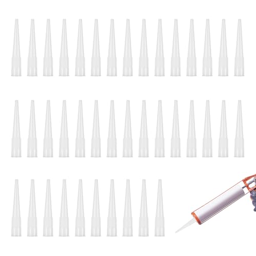 40 Pcs Extra Long Silicone Nozzles, Silicone Tips, Nozzles for Sealant Screw on Caulking, Adhesive Applicator Accessories, White Plastic Dispensing Caps