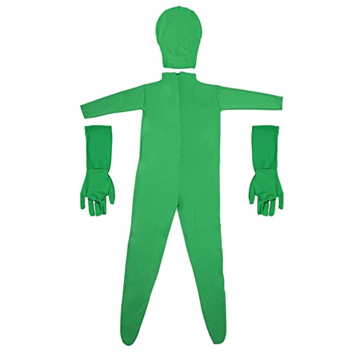 ZUYYON Green Screen Chromakey Bodysuit, Invisible Effects Background Chroma Keying Body Suit Men Clothes with Gloves for Photography Photo Video Film Make(L:170cm, Green)