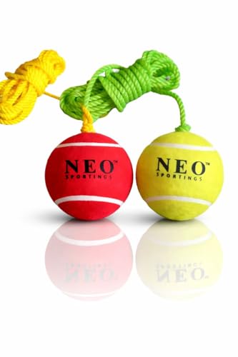 Image of Hanging Balls for Cricket Batting Drills, Two Knots, 3.6 metres Nylon Rope (Pack of 1 - Red & Green)