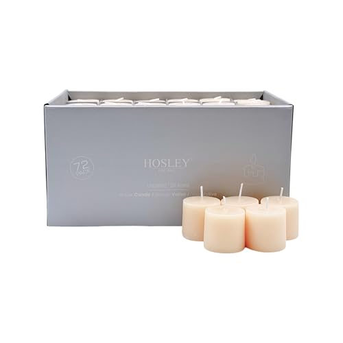 Image of Hosley Set of 72 Unscented Ivory Votive Candles - Bulk Pack, Clean-Burning, Long-Lasting 10-12 Hour Burn Time - Ideal for Weddings, Home Decor, Spa, and Events