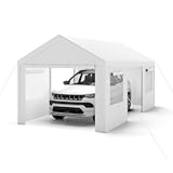 GYMAX extra großes Carport Zeltgarage, Lagerzelt mit aufrollbaren Fenstern, abnehmbaren Seitenwänden &Türen, wasserfeste PE-Plane, wetterfeste Autogarage für Auto, SUV (3 x 5.8 m,Weiß)
