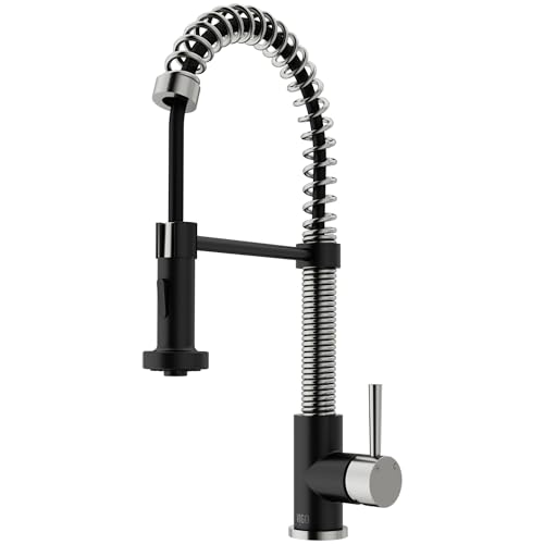VIGO Edison 19'' H Single Handle Pull-Down Sprayer Kitchen Faucet in Stainless Steel and Matte Black-VG02001STMB