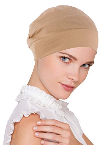 Turban Plus Chemo Cap Womens Cotton Beanie Sleep Hat Headwear for Cancer Beige