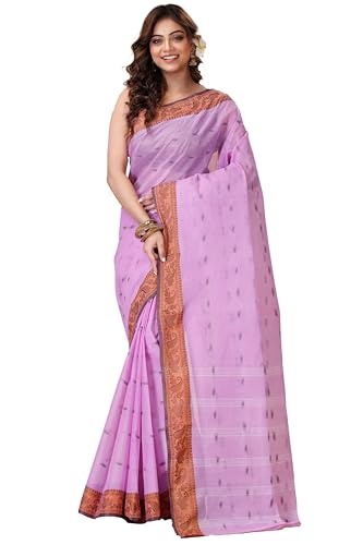 Image of Women's Traditional Bengal Tant Pure Cotton Design Border & Butta Tant Saree Without Blouse Piece
