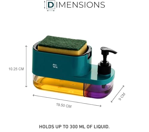 Image of 3 in 1 Soap Dispenser for Kitchen with Sponge Holder | Plastic Dish Soap Pump Dispenser with Detachable Tray | Liquid Soap Dispenser for Wash Basin Kitchen Sink Countertop Bathroom