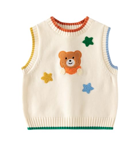 Irsutey Toddle Boys/Girls Sweater Vest 100% Cotton V-Neck Vest Kids Uniform Sleeveless Color Block Cute Pattern Sweaters