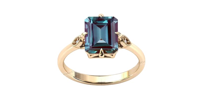 Vintage Alexandrite Engagement Ring, 3 Carat - Emerald Cut Alexandrite Women Wedding Ring 18K Gold Plated Alexandrite Bridal Anniversary Ring Unique Promise Ring Statement Ring For Women Gift's, Anniversary Promise Ring Gift for Her {BL-AL-100}2