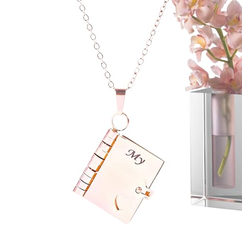 Berriphonia Halskette in Buchform für Enkelin, mit 6 Seiten aus Gold, zum Öffnen und Sammeln, Halskette für Vater und Tochter, für den täglichen Gebrauch, Schule, Klassenzimmer, Urlaub, Weihnachten