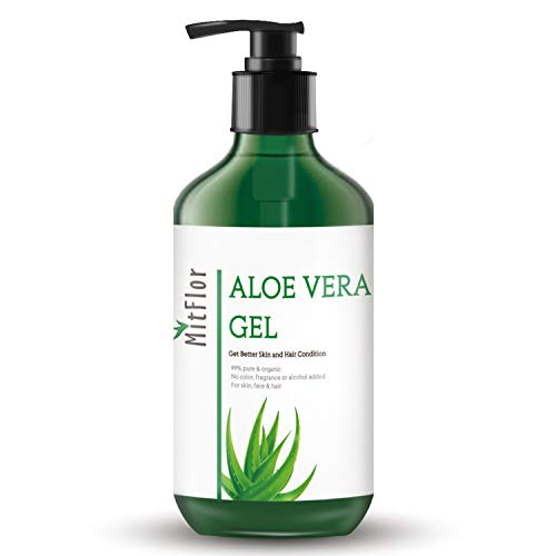 MitFlor Organic Aloe Vera Gel, 100% Pure Aloe Vera Juice from Natural Aloe Plant for Face Hair and Body Skin, 10 oz
