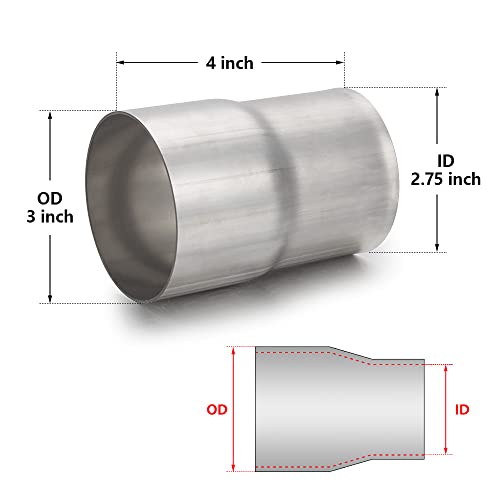 Image of A-KARCK Exhaust Adapter Connector 2.75 inch ID to 3 inch OD, Universal Exhaust Pipe Reducer 304 Stainless Steel, 4 inch Overall Length