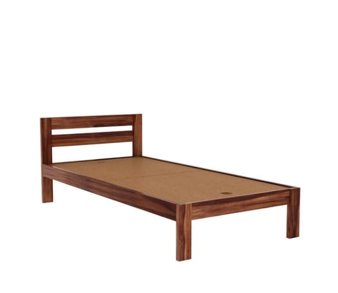 Image of KR Furniture Solid Sheesham Wood Single Bed for Adults & Kids | Solid Sheesham Wood Single Cot with Headboard | Strong Wooden Frame for Bedroom, Guest Room & Hostel | 6 * 3 ft | Honey Finish