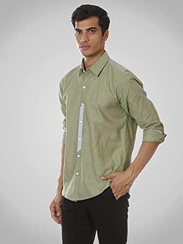 Image of SHIRT THEORY Green Solid Cotton Full Sleeves Casual Shirt for Men II Premium Cotton Shirt II Stylish Shirt for Men II Men Casual Shirt II Luxury Shirts ||