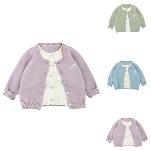 Toddler Kids Knit Cardigan Sweater Girls Crewneck Coat Cute Bow Embroidery Birthday Button Down Jacket Fall Winter Clothes