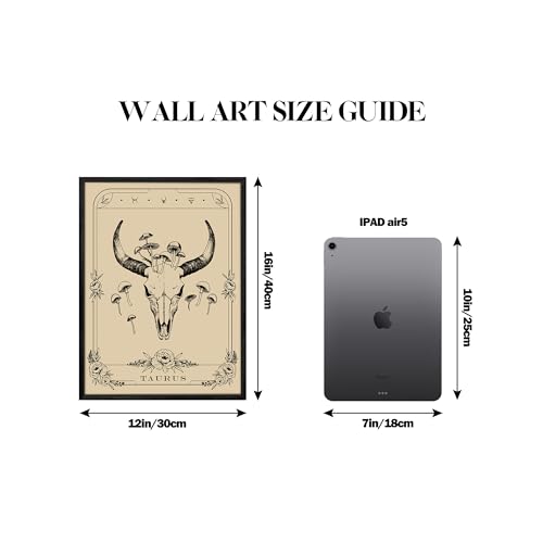 SERIMINO Witchy Framed Wall Art, Taurus Tarot Canvas Prints Paintings, Horoscope Dark Academia Home Decor Aesthetic, 12X16inch Gothic Wall Decor for Room