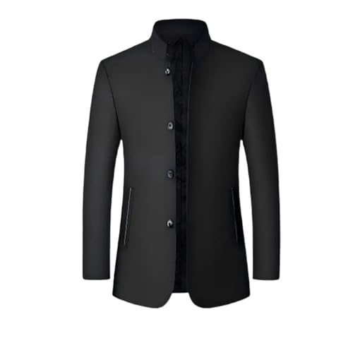 Image of HRQSNZAQC Mens Winter Wool Blend Coat Mandarin Collar Overcoat for Dad-black-Medium