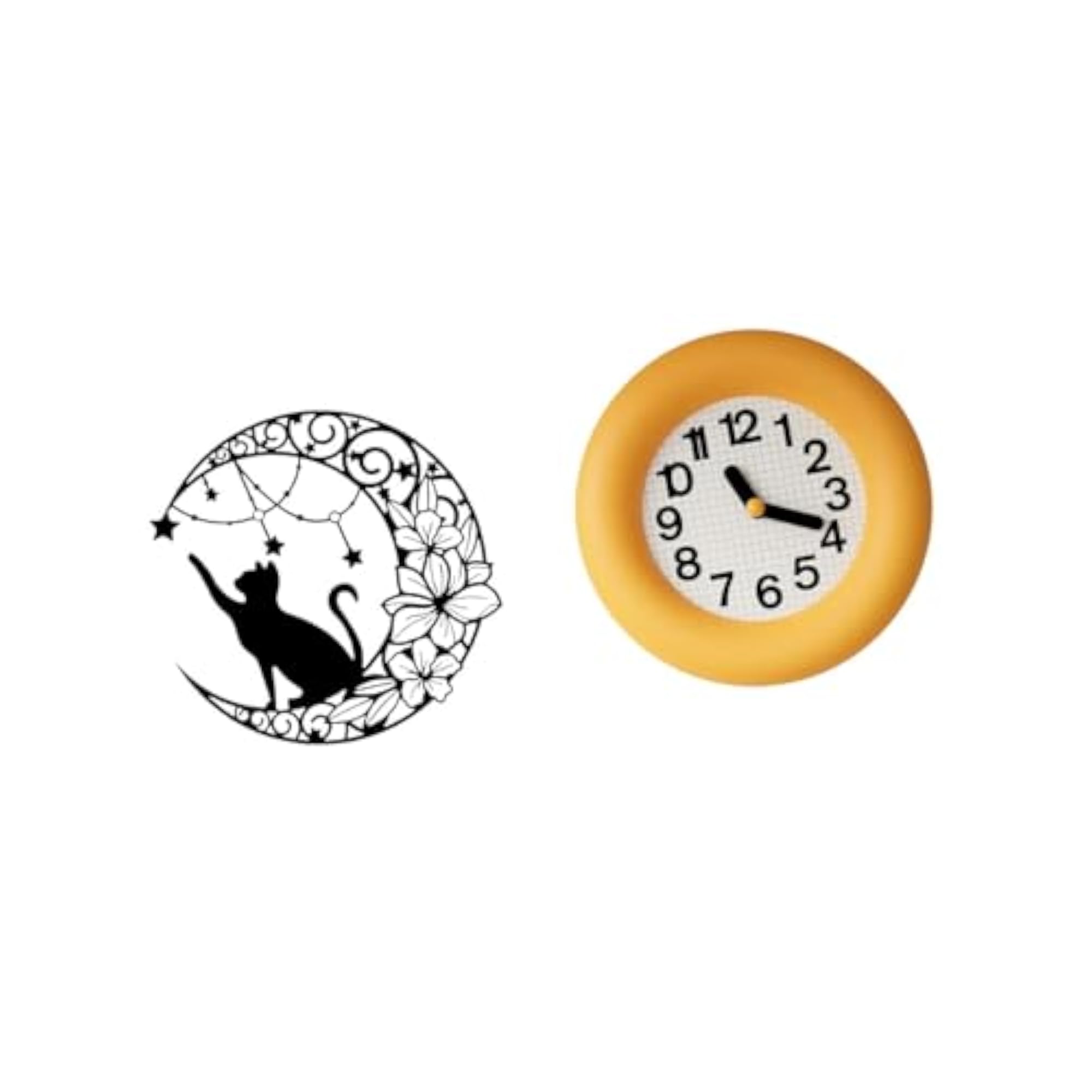 Contemporary Black Cat Metal Wall Clock Art, Silent Analog