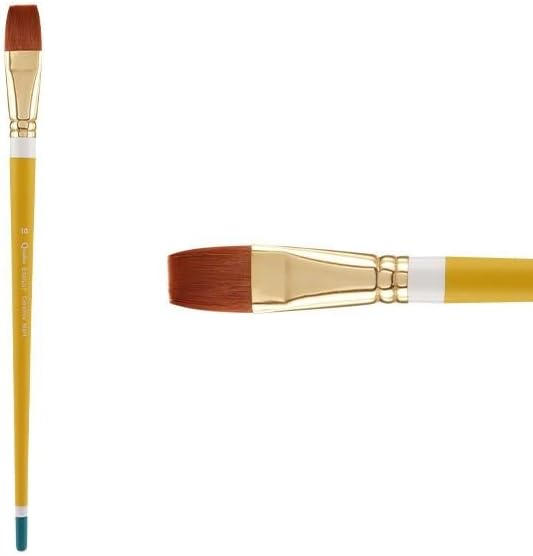Creative Mark Qualita Golden Taklon Long Handle Paint Brush for Acrylics, Oils, Fine Art, Heavy Bodied Media - Single Brush - [Bright - Size 10]