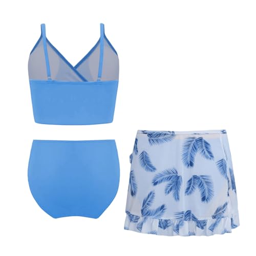 Big Girls 3 Pieces Floral Bikini Sets Spaghetti Straps Swim Bra Top Brief with Wrap Skirts4