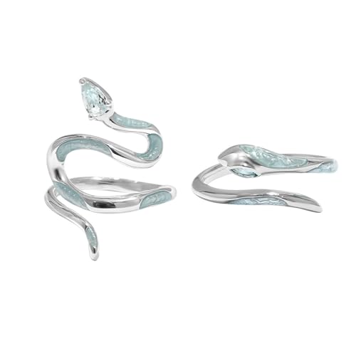 ZEBRAGO Juego de anillos esmaltados de serpiente azul hielo para mujer, de metal, sin piedras preciosas, Metal, Sin piedras preciosas