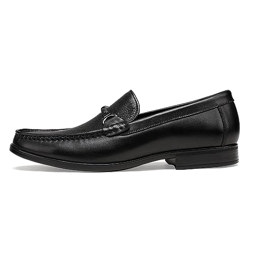 Image of Black Leather Dress Shoes for Men, Casual Metal Buckle Formal Business Shoes Wedding Slip on Loafer Party Dress Shoes