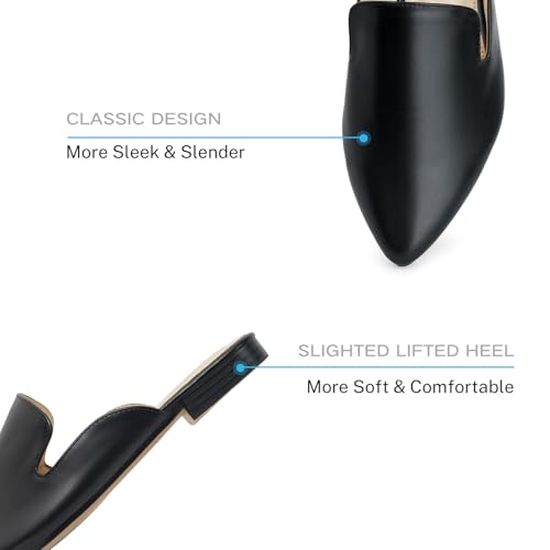 Image of MUSSHOE Women's Pointed Toe Mule Flats: Comfortable Lightweight Slip On Backless Loafers with Memory Foam for Office Work & Dressy Casual Wear