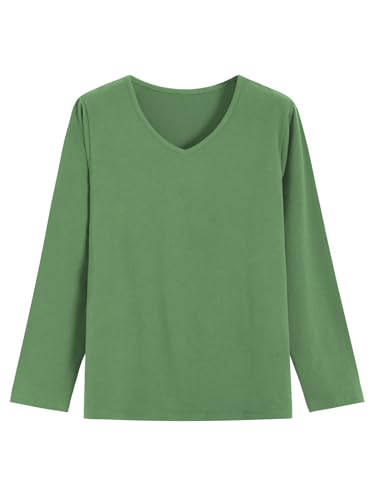 Latuza Women's Petite Pajama Set Petite Length V Neck Knit Top Flannel Pants2