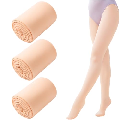 JcvPot Ballettstrumpfhose Mädchen, 3er Pack Strumpfhose Ballett Mädchen, Feinstrumpfhose Mädchen für Tanz, Kinderstrumpfhosen mädchen, Größe M (85-105 cm), Beige
