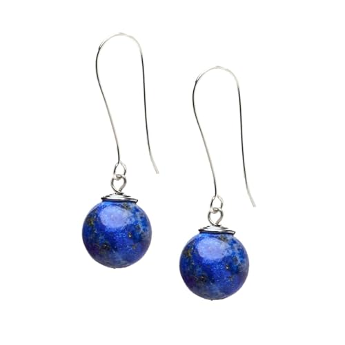Orecchini Pendenti in Argento Sterling con Pietre Naturali Fatte a Mano per Donna - Orecchini con Perle a Sfera da 12mm per Ragazze (lapislazzuli blu)