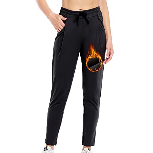 VUTRU Pantalon de jogging thermique pour femme - Pantalon de survêtement - Pantalon de sport avec poches - Pantalon de yoga - Longueur de la cheville, Noir , L