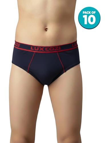 Image of Lux Cozi Boy's Super Combed Cotton Outer Elastic Solid Brief with Ultra Soft Waistband | Colors May Vary | Pack of 10