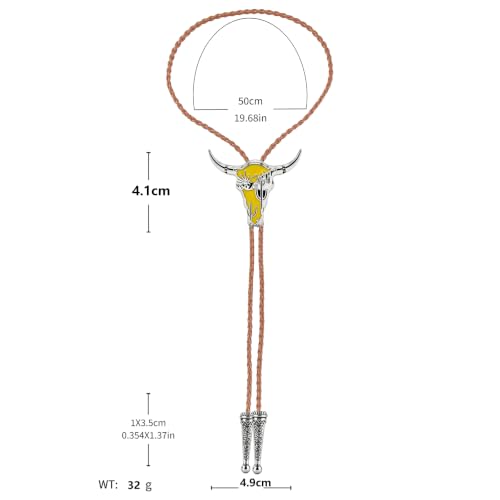 Image of GelConnie Bolero Ties Men Yellow Longhorn Cactus Cowboy Bolo Tie Western | Yellow Longhorn Cactus Cowboy Bolo Tie with Enamel Accent, Adjustable Faux Leather Cord for Bolero Ties Men and Ranch Outfit