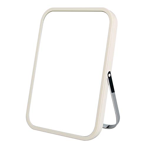 Tabletop Makeup Mirror,Square Foldable Vanity Mirror,8 Portable Folding Mirror with Metal Stand 90°Adjustable,Table Desk Standing Cosmetic Mirror Wall Hanging Dual-purpose small mirror (Beige)