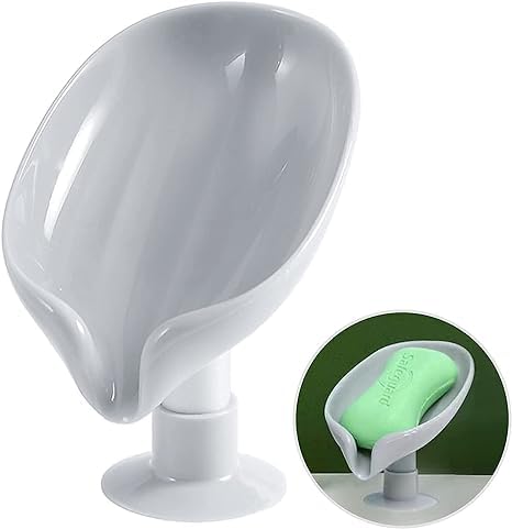 KITCHEN CRAFTOPIA Leaf-Shape Self Draining Soap Dish Holder, Not Punched Easy Clean Bar Soap Holder with Suction Cup, Soap Dish for Shower, Bathroom, Kitchen Sink