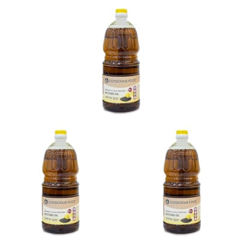 Image of Conscious Food Organic Cold Pressed Black Mustard Oil | 2 Litre | Mustard Oil for Cooking | Certified Organic | Good for heart health | Kachi Ghani (Pack of 3)