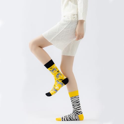 Image of 2 Pairs Cartoon Animal Crew Socks Fun Cotton Mid Calf Socks for Women