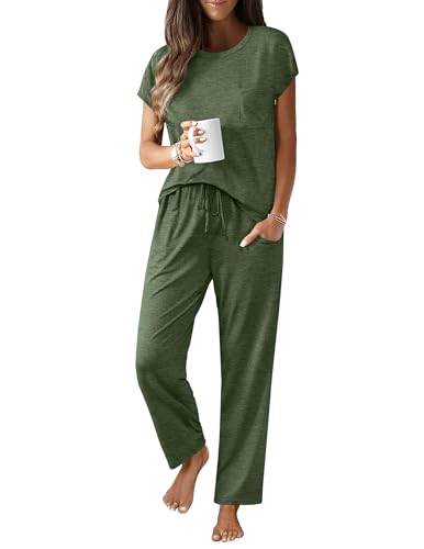 Image of Ekouaer Womens Pajama Sets Cap Sleeve Sleepwear Tops and Long Pants Comfy Pjs 2 Piece Lounge Set with Pockets S-XXL