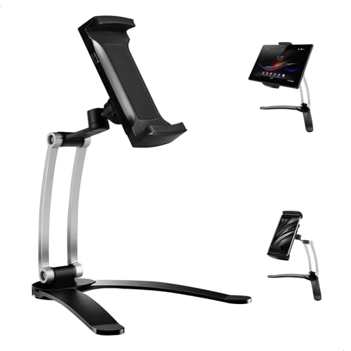 Soporte Tablet Pared, Soporte ipad Mesa, Tripode ipad, 2 en 1 Sujeta Movil con Rotación de 360°, Universal Atril Para Tablet, Ajustable Soporte Movil Mesa Compatible con Tabletas y Teléfonos