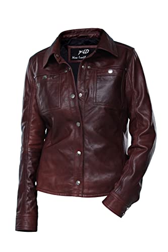 Jild Womens Button Front Lambskin Leather Jacket Shacket - Casual Shirt Long Sleeve Leather Jacket Women with Bust Pocket2
