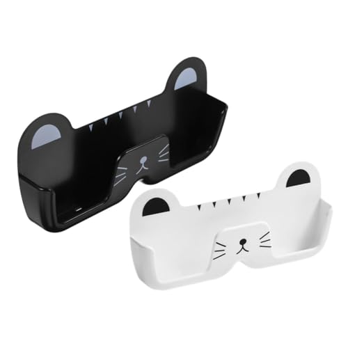 Didiseaon 2 pièces Organiseur Mural pour Forme de Chat Rangement sans Perçage pour Verres et Petits Objets Lot de Étuis Noir et Blanc Support Pratique et Gain de Place pour Maison