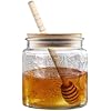 ANSQU Honey Pot, Airtight Glass Honey Jar With Bamboo Lid And Dipper Stick, Honey Container For Storing Syrup Jam Mason Jar For Home Kitchen, 17oz (Square Sunflower,1 Pack