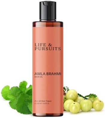 Life & Pursuits Amla Brahmi Hair Oil, 6.8 Fl Oz – Ayurvedic Hair & Scalp Oil for Weak Roots, Dry Scalp, Hair Fall, Dry Frizzy Curly Hair & Natural Shine – Pre Wash Hair Oil for Men & Women