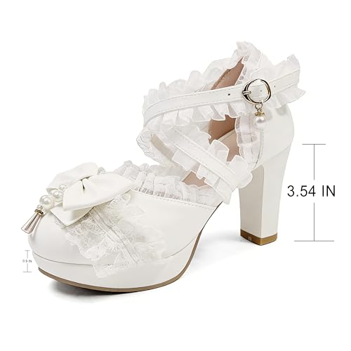 Image of FOREADA Mary Janes for Women Platform Heels Bow Kawaii Shoes Vintage Dress Pumps