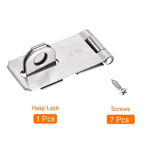 Image of MECCANIXITY 3 Inch Stainless Steel Thick Door Latch Hasp Lock Heavy Padlock Clasp with Screws for Cabinet Closet Gate, Silver