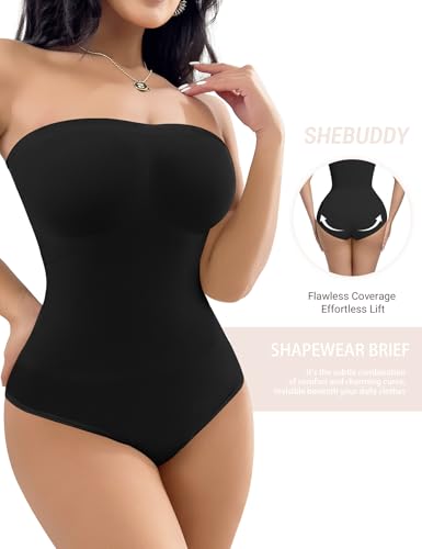 Women's Strapless Shapewear Bodysuit Tummy Control Seamless Sculpted Body Shaper with Removable Straps4