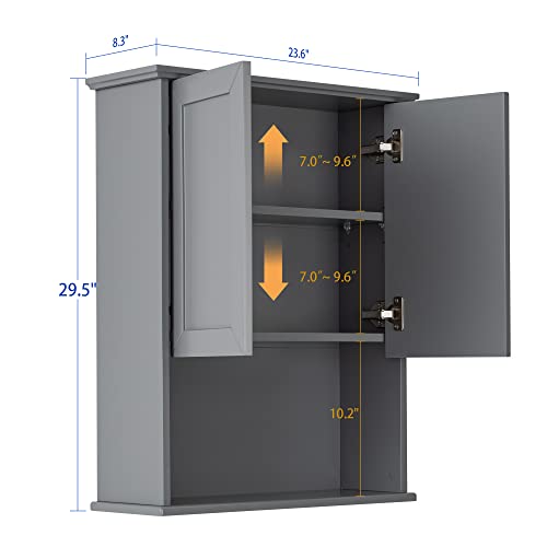 Grey-Cabinet-Wall-Mounted-with-2-Doors-Wooden-Medicine-Cabinet-with-Adjustable-Shelf-23x-29-Over-Toilet-Wall-Hanging-Cabinets-for-Bathroom-Bedroom-Kitchen-Laundry-Room Grey Cabinet Wall Mounted with 2 Doors Wooden Medicine Cabinet with Adjustable Shelf 23x 29 Over Toilet Wall Hanging Cabinets for Bathroom Bedroom Kitchen Laundry Room