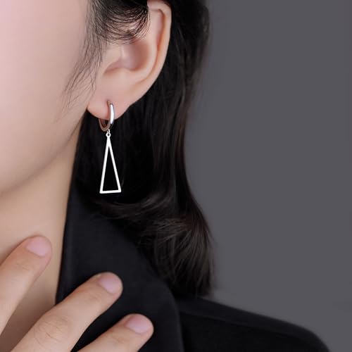 Reffeer Solid 925 Sterling Silver Triangle Earrings Hoop Dangle for Women Teen Girls Geometric Dangle Earrings Huggie2